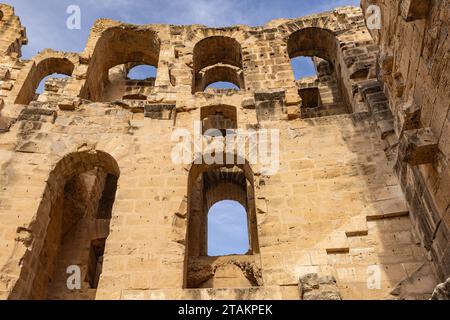 El Jem, Mahdia, Tunesien. Amphitheater der römischen Ruinen in El Jem. Stockfoto