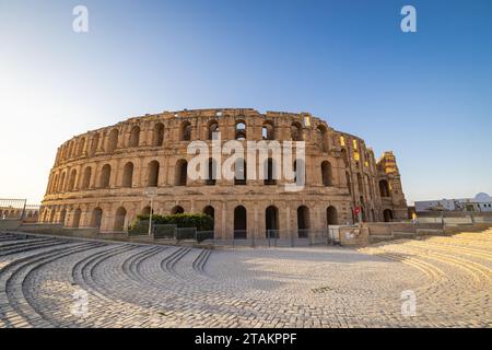 El Jem, Mahdia, Tunesien. Amphitheater der römischen Ruinen in El Jem. Stockfoto