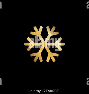Goldenes Schneeflocken-Vektor-Symbol isoliert auf schwarzem Hintergrund in flacher Art Stock Vektor