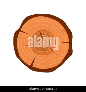 Querschnitt eines Baumstumpfes in flacher Form, isoliert auf weißem Hintergrund. Baumstammquerschnitt naturgeschliffener Holzscheibenkreis Holzring. Vektor krank Stock Vektor