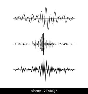 Musik-Schallwellen isoliert auf weißem Hintergrund. Audio-Equalizer-Technologie, Pulse Musical. Vektorabbildung Stock Vektor