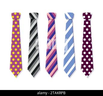 Krawatten für Geschäfts- und Freizeitkleidung. Binde in flachem Stil isoliert auf weißem Hintergrund. Stock Vektor