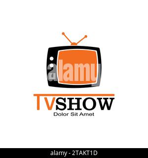 Retro-TV und Media-Logo in flachem Stil, isoliert auf weißem Hintergrund. Vektorabbildung Stock Vektor