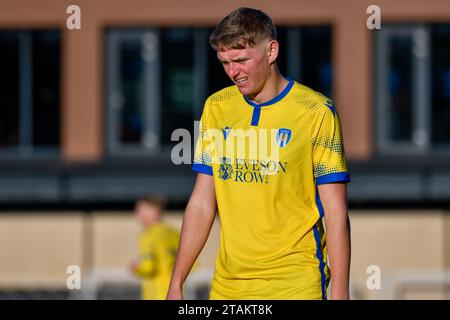 Swansea, Wales. 1. Dezember 2023. Ronny Nelson aus Colchester United während des U21 Professional Development League-Spiels zwischen Swansea City und Colchester United am 1. Dezember 2023 an der Swansea City Academy in Swansea, Wales, Großbritannien. Quelle: Duncan Thomas/Majestic Media/Alamy Live News. Stockfoto