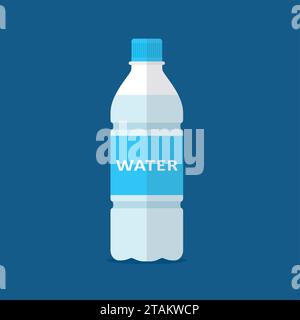 Wasserflasche Symbol in flachem Stil isoliert auf blauem Hintergrund. Vektorabbildung Stock Vektor