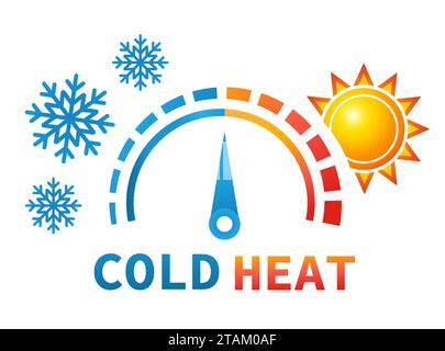 Wärme und Kälte, Heizung, Kühlwaage, Regelung von Temperaturänderungen bei hohen und niedrigen Temperaturen, Symbol für Klimaautomatik. Schnee Winter, Sonne Sommer Wetter Vektor Stock Vektor