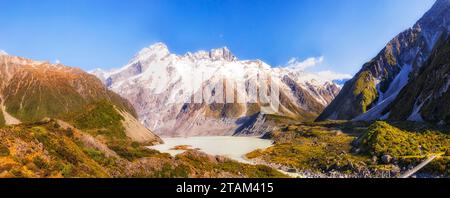 Weißer Gletscher schmolz Wasser im Mueller Lake am Mt Cook of New Zealand. Stockfoto