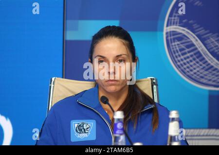 Sankt Petersburg, Russland. Dezember 2023. Viktoriya Tomova, gesehen auf einer Pressekonferenz der North Palmyra Trophies - International Team Exhibition Tennis Tournament in der KSK Arena, in der St. Petersburg, Russland. (Foto: Maksim Konstantinov/SOPA Images/SIPA USA) Credit: SIPA USA/Alamy Live News Stockfoto