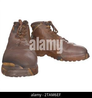 Alte Stiefel isoliert auf weißem Hintergrund Stockfoto