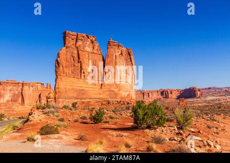 Die Orgel Sandsteinformation im frühen Morgenlicht im Arches National Park in Utah. Stockfoto