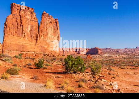 Die Orgel Sandsteinformation im frühen Morgenlicht im Arches National Park in Utah. Stockfoto