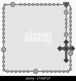 Vektordesign des Rahmens für Fotografie mit katholischem Rosenkranz, Rosenkranz mit christlichem Kreuz mit quadratischer Form, Symbol der katholischen Religion Stock Vektor