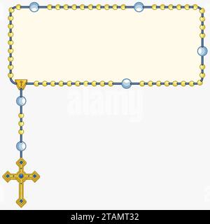 Vektordesign des Rahmens für Fotografie mit katholischem Rosenkranz, Rosenkranz mit christlichem Kreuz mit quadratischer Form, Symbol der katholischen Religion Stock Vektor