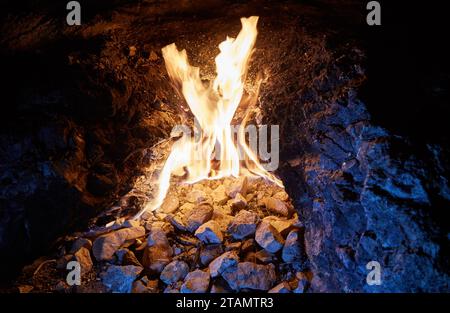 Die ständig brennenden Flammen des Monte Chimaera bei Olympos, Antalya, Türkei Stockfoto