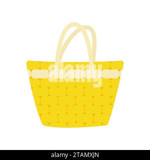Vektorabbildung. Große gelbe Strandtasche. Isoliertes Objekt auf weißem Hintergrund. Sommer-Symbol Stock Vektor