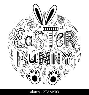 Vektorabbildung. Handbeschriftung osterhase. Osterdoodle Stock Vektor