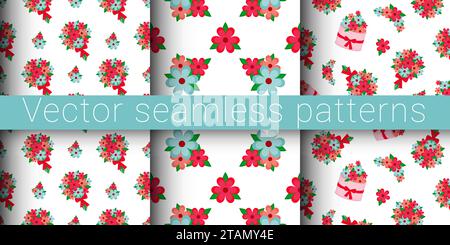 Sammlung nahtloser Vektormuster. Blumenmuster Stock Vektor