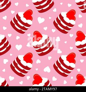 Nahtloses Vektormuster. Kuchen mit Herzen. Valentinstag. Stock Vektor