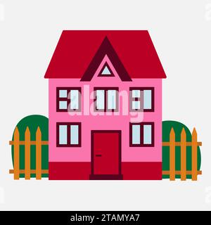 Vektorabbildung. Zweistöckiges rosafarbenes Haus. Design. Stock Vektor