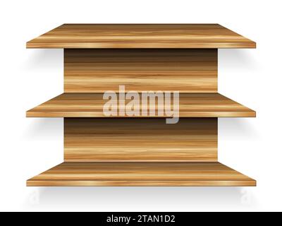 Holzregale auf weißem Hintergrund. Vektorabbildung. Stockfoto