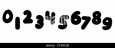 Abgerundete schwarze Ziffern Zahlen Zahlen Schriftart von 0 bis 9 Schriftart Sammlung. Vektor-Illustration in Doodle Hand gezeichnetem Stil isoliert auf weißem Hintergrund. Für den Vertrieb, Stock Vektor