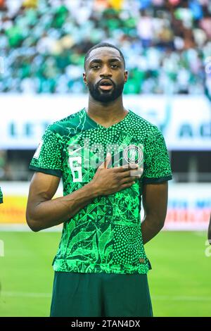 UYO, NIGERIA - 16. NOVEMBER: Semi Ajayi aus Nigeria beim Qualifikationsspiel zur FIFA-Weltmeisterschaft 2026 zwischen Nigeria und Lesotho bei Godswill Akpabio in Stockfoto