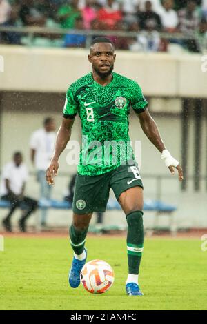 UYO, NIGERIA - 16. NOVEMBER: Frank Onyeka aus Nigeria während des Qualifikationsspiels zur FIFA Fussball-Weltmeisterschaft 2026 zwischen Nigeria und Lesotho bei Godswill Akpabio Stockfoto