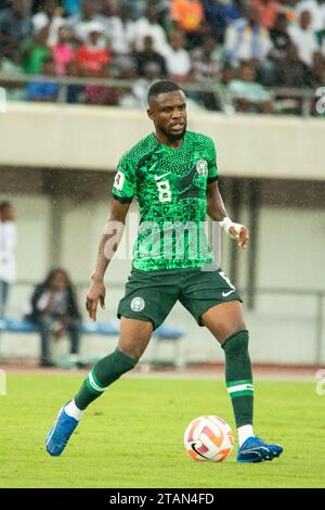 UYO, NIGERIA - 16. NOVEMBER: Frank Onyeka aus Nigeria während des Qualifikationsspiels zur FIFA Fussball-Weltmeisterschaft 2026 zwischen Nigeria und Lesotho bei Godswill Akpabio Stockfoto