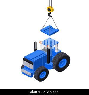 Blaues Traktorbaukonzept, Automobilindustrie. Vektor Stock Vektor
