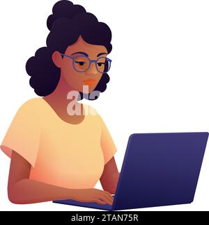 Frau Mit Laptop-Computer-Cartoon-Illustration Stock Vektor