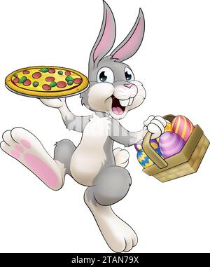 Osterhase Kaninchen Cartoon Pizza Restaurant Chef Stock Vektor