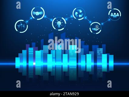 Intelligente Stadttechnologie Eine Stadt, die Investitionen in Wirtschaft, Umwelt, Gesellschaft und Governance in nachhaltige Investitionen zusammenführt. Stock Vektor