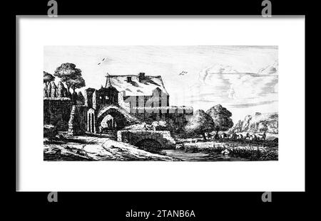 Eine Wassermühle in der Nähe von Saint-Denis. Charles Meryon (französisch, 1821–1868) nach Reinier Nooms, genannt Zeeman (Niederländisch, Amsterdam ca. 1623-1664 Amsterdam) Datum: Stockfoto