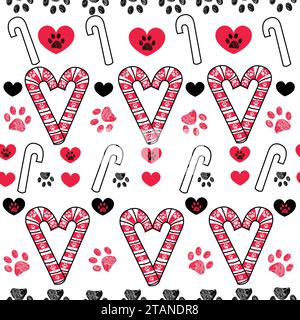 Weihnachtsbonbons aus nahtlosem Pfotenmuster Stock Vektor