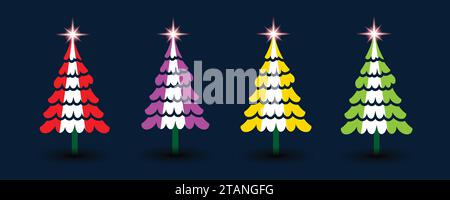 Set aus verschiedenen Farben Weihnachtsbäume, sehr einzigartige, hochgradig gerenderte und attraktive Design-Idee. Exklusives und frisches Kunstwerk. Es wird die bevorstehende CH in die Luft jagen Stock Vektor