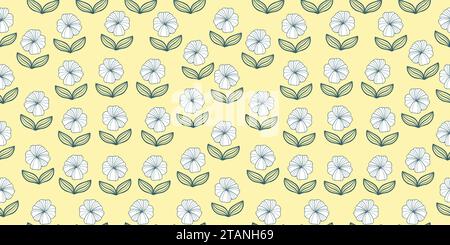 Blumen mit Blatt nahtlosem Muster Design in weißer Farbe auf dunklem Hintergrund, sehr bunt exotisch und lebendig. Stock Vektor