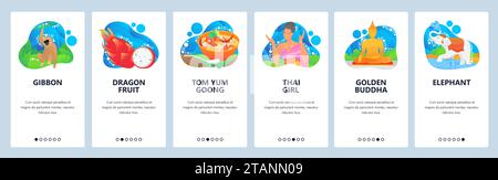 Thailand Website und mobile App Onboarding Bildschirme Vektorvorlage Stock Vektor