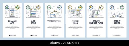 Vektorvorlage für die Onboarding-Bildschirme der Finanztransaktionswebsite und der mobilen App Stock Vektor