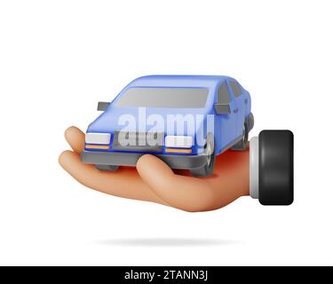 3D Blue Car Oldtimer-Modell in der Hand Stock Vektor