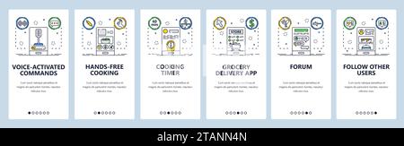 Food Cooking Website und mobile App Onboarding Bildschirme Vektorvorlage Stock Vektor