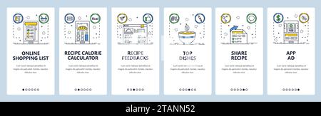 Rezept Website und mobile App Onboarding Bildschirme Vektorvorlage Stock Vektor