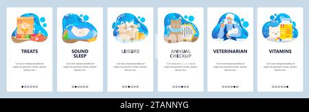 Vektorvorlage für Onboarding-Bildschirme von Veterinärwebsites und mobilen Apps Stock Vektor