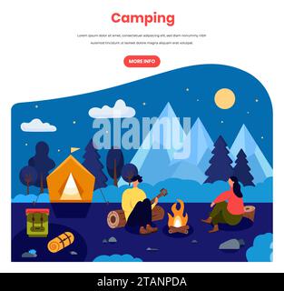 Camping in Wald Vektor Webbanner Vorlage Stock Vektor