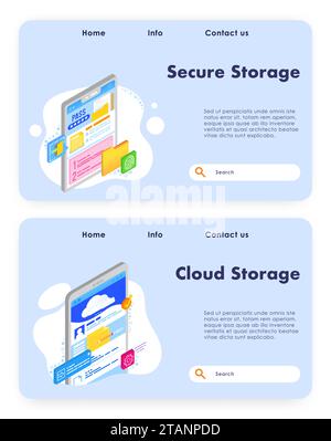 Vorlagensatz für die Landing-Page-Website für Datenspeicher Stock Vektor