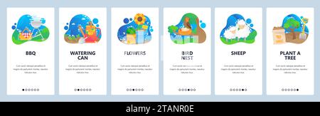 Vektorvorlage für Onboarding-Bildschirme von Frühjahrs-Websites und mobilen Apps Stock Vektor