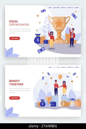 Vorlagensatz für die Landing-Page für Vektor-Websites mit gleichen Vorteilen Stock Vektor