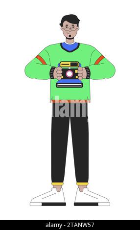 80er Jahre Retro-Stil Fotograf Linie Zeichentrick flache Illustration Stock Vektor