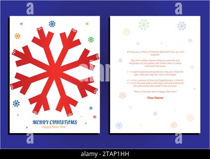 Frohe Weihnachten und Happy New Year Grußkarte. Modernes Weihnachtsdesign mit Typografie, Schneeflocke und Muster. Minimales Kunstbanner, Poster, Titelvorlage Stock Vektor