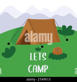 Cartoon flache Illustration mit Zelt für Tourismuskonzept. Camping- oder Scout-Abenteuer-Konzept. Stock Vektor