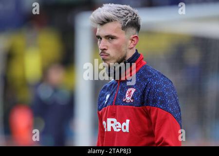 Leeds, Großbritannien. Dezember 2023. Alex Gilbert #14 von Middlesbrough während des Sky Bet Championship Matches Leeds United gegen Middlesbrough in der Elland Road, Leeds, Großbritannien, 2. Dezember 2023 (Foto: James Heaton/News Images) in Leeds, Großbritannien am 12.2.2023. (Foto: James Heaton/News Images/SIPA USA) Credit: SIPA USA/Alamy Live News Stockfoto